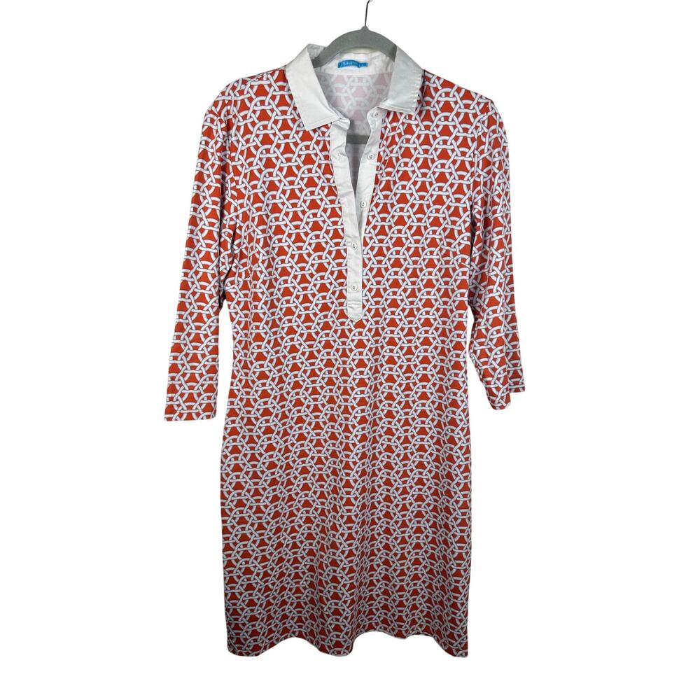 J. McLaughlin Shirt Dress Women Large Orange EUC Catalina Cloth Geometric 2354